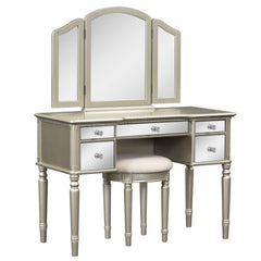 Bellemave® 43" Dressing Table Set with Mirrored Drawers and Stool, Tri-fold Mirror