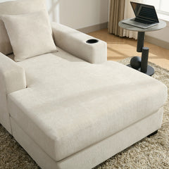 Bellemave® Oversized Chaise Lounge with Pillows, Charge Station & Cup Holders