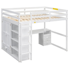 Bellemave® Full Size Loft Bed with Built-in Wardrobe, Desk, Storage Shelves and Drawers