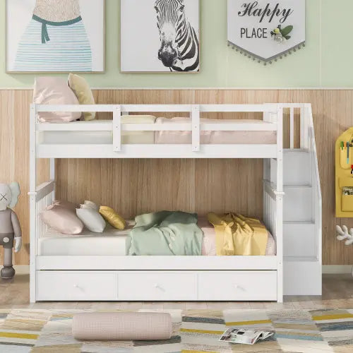 Bellemave® Bunk Beds with 3 Drawers and Stairs