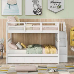 Bellemave® Bunk Bed with 3 Drawers and Stairs