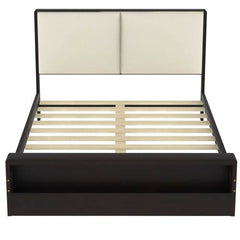 Bellemave® Platform Bed with Upholstered Headboard and Bookshelf in Footboard and LED Light Strips