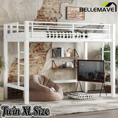 Bellemave® Loft Bed Full Size, Heavy Duty Loft Bed Frame with 2 Build in Ladder and Full Length Guardrail, Easy Assemble, Noise Free Design, No Box Spring Needed, Black Bellemave®
