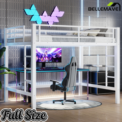 Bellemave® Loft Bed Full Size, Heavy Duty Loft Bed Frame with 2 Build in Ladder and Full Length Guardrail, Easy Assemble, Noise Free Design, No Box Spring Needed, Black Bellemave®
