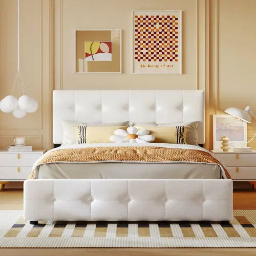 Bellemave® Queen Size Linen Upholstered Platform Bed with 4 Drawers