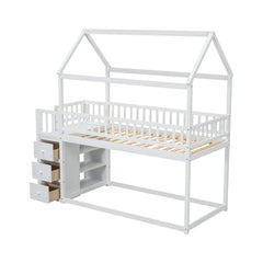 Bellemave® Twin Size Bunk Bed with Shelves and 3 Drawers