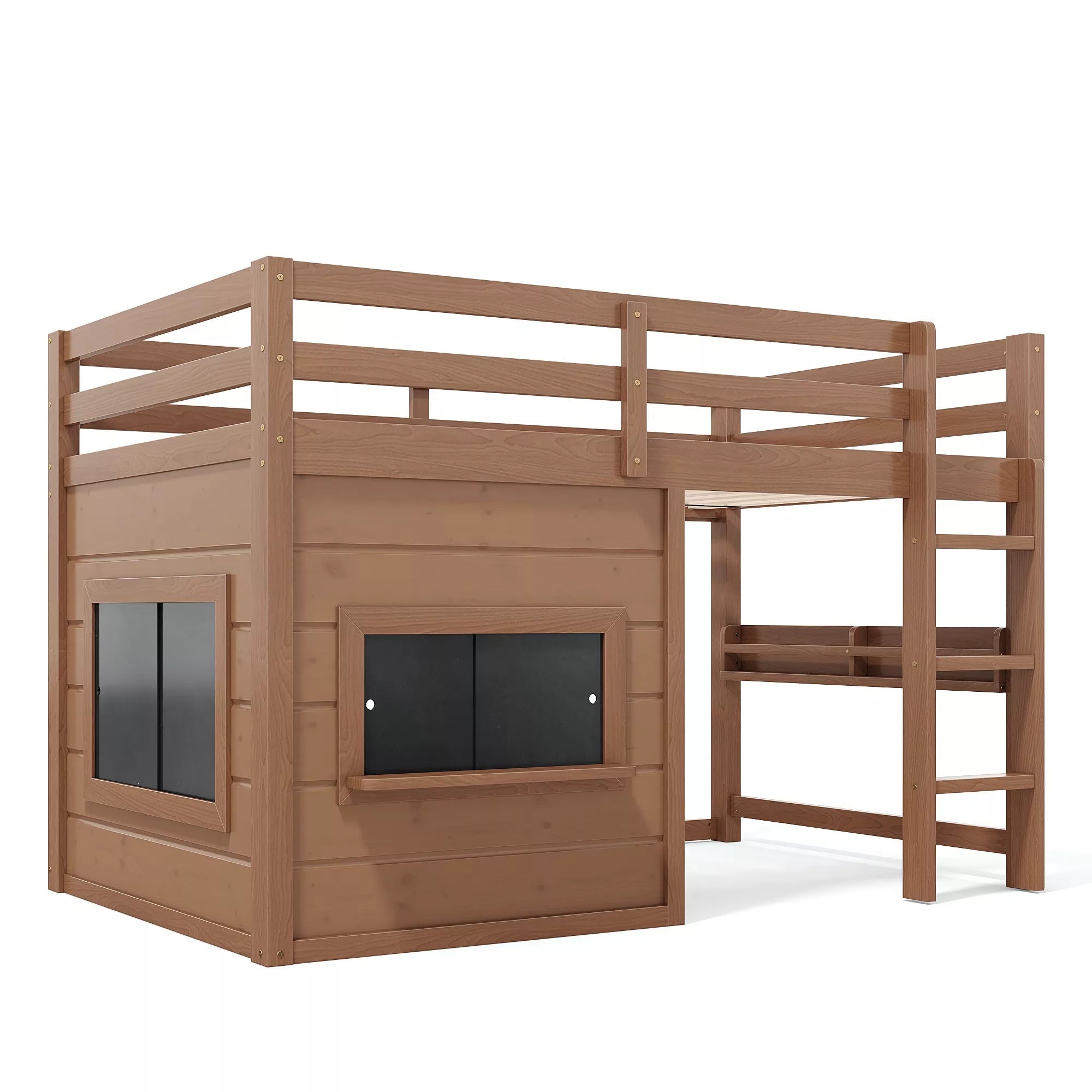 Bellemave® Twin Size Low Loft Bed with Storage Shelves for Kids,Kids Low Loft Bed Frame with Chalkboard and Bookshelf for Boys,Girls,Solid Wood,Gray Bellemave®