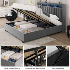 Bellemave® Luxury Gas Lift Storage Bed with RF LED Lights, Storage Headboard