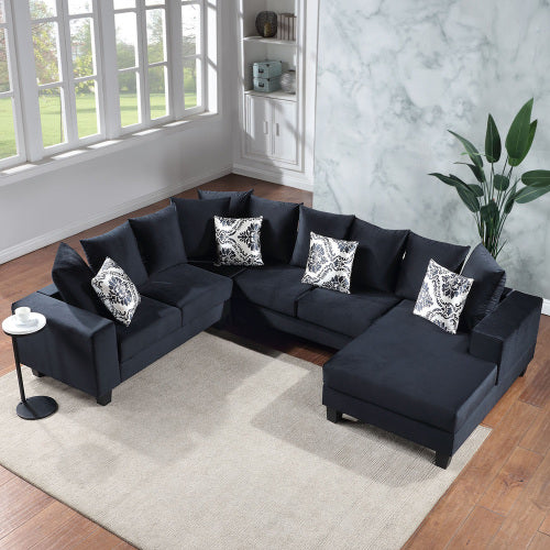 Bellemave 110" Modern U Shape Sectional Sofa, Velvet Corner Couch with Lots of Pillows Included