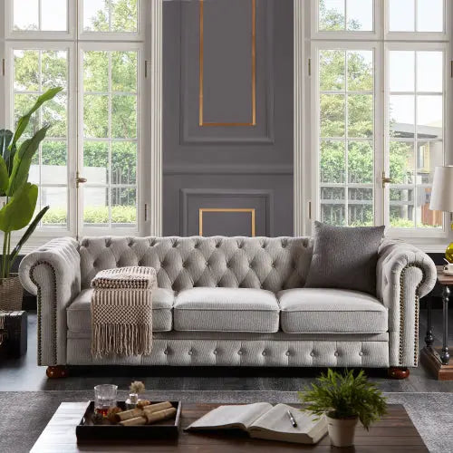 Bellemave 88.5" Chesterfield Sofa Linen Fabric Bellemave