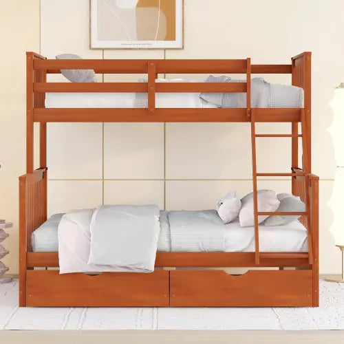 Bellemave® Twin over Full Bunk Bed with Ladders and Two Storage Drawers