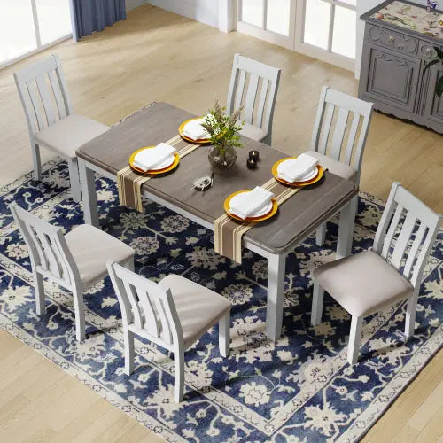 Bellemave 7-Piece Retro Style Dining Table Set with Extendable Table and 6 Upholstered Chairs Bellemave