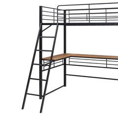 Bellemave® Metal Loft Bed with 3 Layers of Shelves and L-shaped Desk