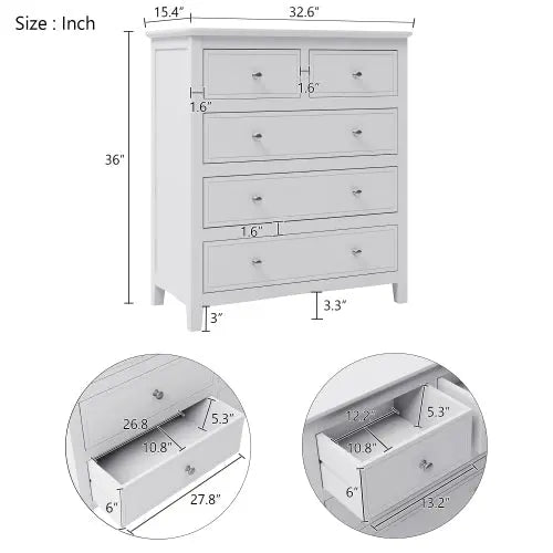 Bellemave® Modern Solid Wood Chest with 5 Drawers Bellemave®