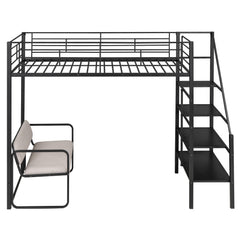 Bellemave® Twin Size Metal Loft Bed with Bench and Storage Staircase