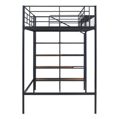 Bellemave® Metal Loft Bed with Upper Grid Storage Shelf and Lateral Storage Ladder