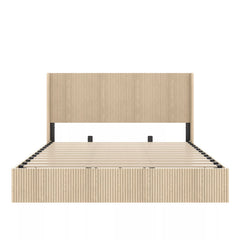Bellemave® Lift-Top Storage Platform Bed with Fluted Wood Headboard, Hydraulic Lift Bed Frame with Hidden Storage, No Box Spring Required