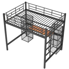 Bellemave® Full Size Metal Loft Bed with Built-in Desk and Shelves