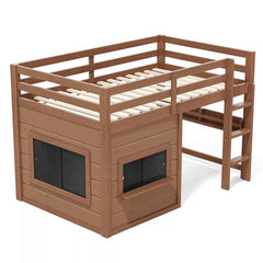 Bellemave® Twin Size Low Loft Bed with Storage Shelves for Kids,Kids Low Loft Bed Frame with Chalkboard and Bookshelf for Boys,Girls,Solid Wood,Gray Bellemave®