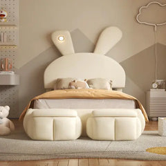 Bellemave® Twin Size Upholstered Platform Bed with Cartoon Ears Shaped Headboard and Light Bellemave®