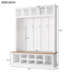 Bellemave® 78" Farmhouse Wooden Style Hall Tree with Wide Storage Seating Bench, 13 Compartments Entryway Shoe Cabinet And 6 Hooks