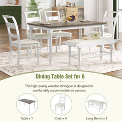 Bellemave® 6-Piece Dining Set with Kitchen Table,Upholstered Dining Chairs and Bench