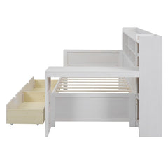 Bellemave® Twin Size Daybed with Storage Shelves， Two Storage Drawers and Study Desk