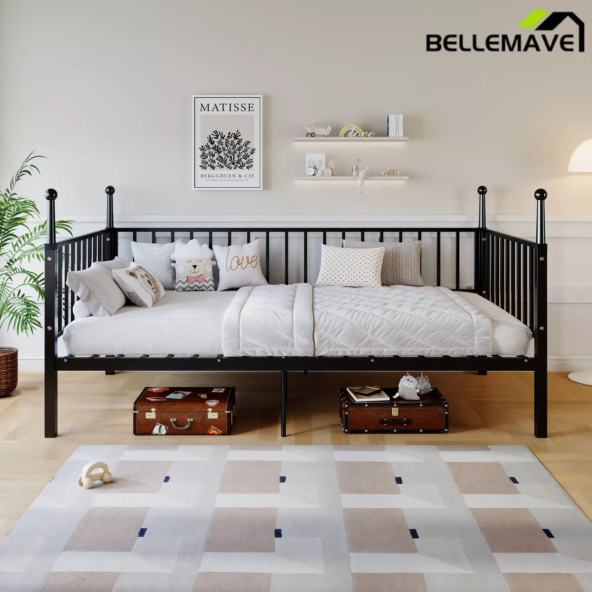 Bellemave® Modern Twin Metal Bunk Bed for Kids and Teens, Durable Steel Frame with Space-Saving Design, No Box Spring Required, Black