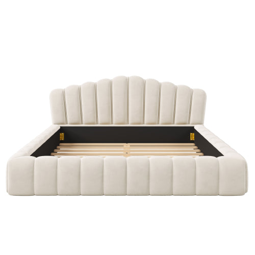 Bellemave® Queen Size Velvet Upholstered Platform Bed with Shell-Shaped Headboard Bellemave®