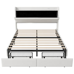 Bellemave® Queen Size Upholstered Platform Bed with Storage Headboard, LED, USB Charging and 2 Drawers