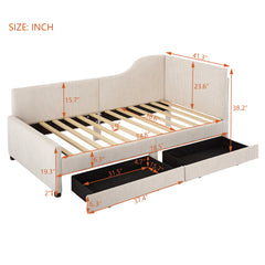 Bellemave® Twin Size L-Shaped Corduroy Daybed with 2 Storage Drawers