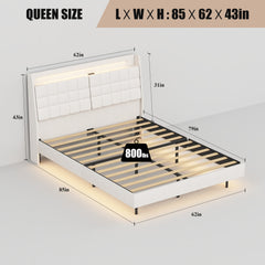 Bellemave® Floating Upholstered Platform Bed with LED Light and Charging Station