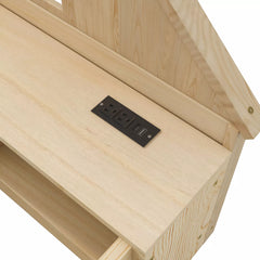 House shaped kids bed frame with USB charging port and built-in shelves