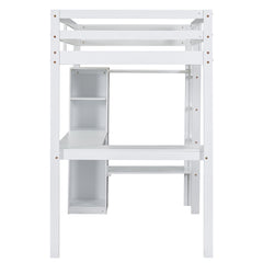 Bellemave® Loft Bed with L-shaped Desk, Wardrobe and Storage Shelves