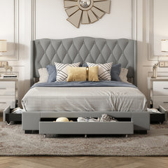 Bellemave® Queen Size Upholstered Platform Bed with Tufted Headboard and 3 Drawers Bellemave®