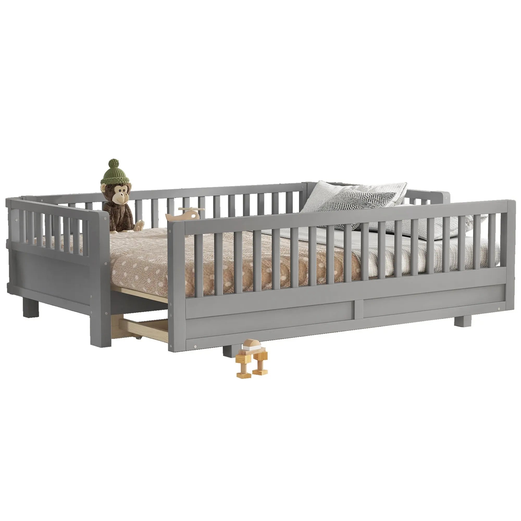 Bellemave® Queen Floor Bed or Twin XL Montessori Floor beds for Kids, Twin XL Can Be Converted into a Queen Platform Bed, Gray Bellemave®