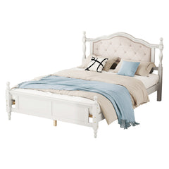 Bellemave® Queen Size Pine wooden Platform Bed with Upholstered Headboard and Panel Footboard