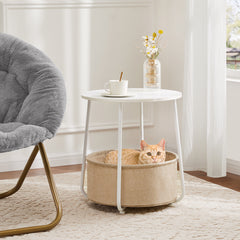 Bellemave® Small Round Side End Table with Fabric Basket