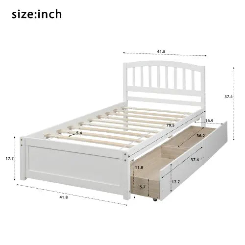 Bellemave Twin Size Platform Storage Bed with Two Drawers and Headboard Bellemave