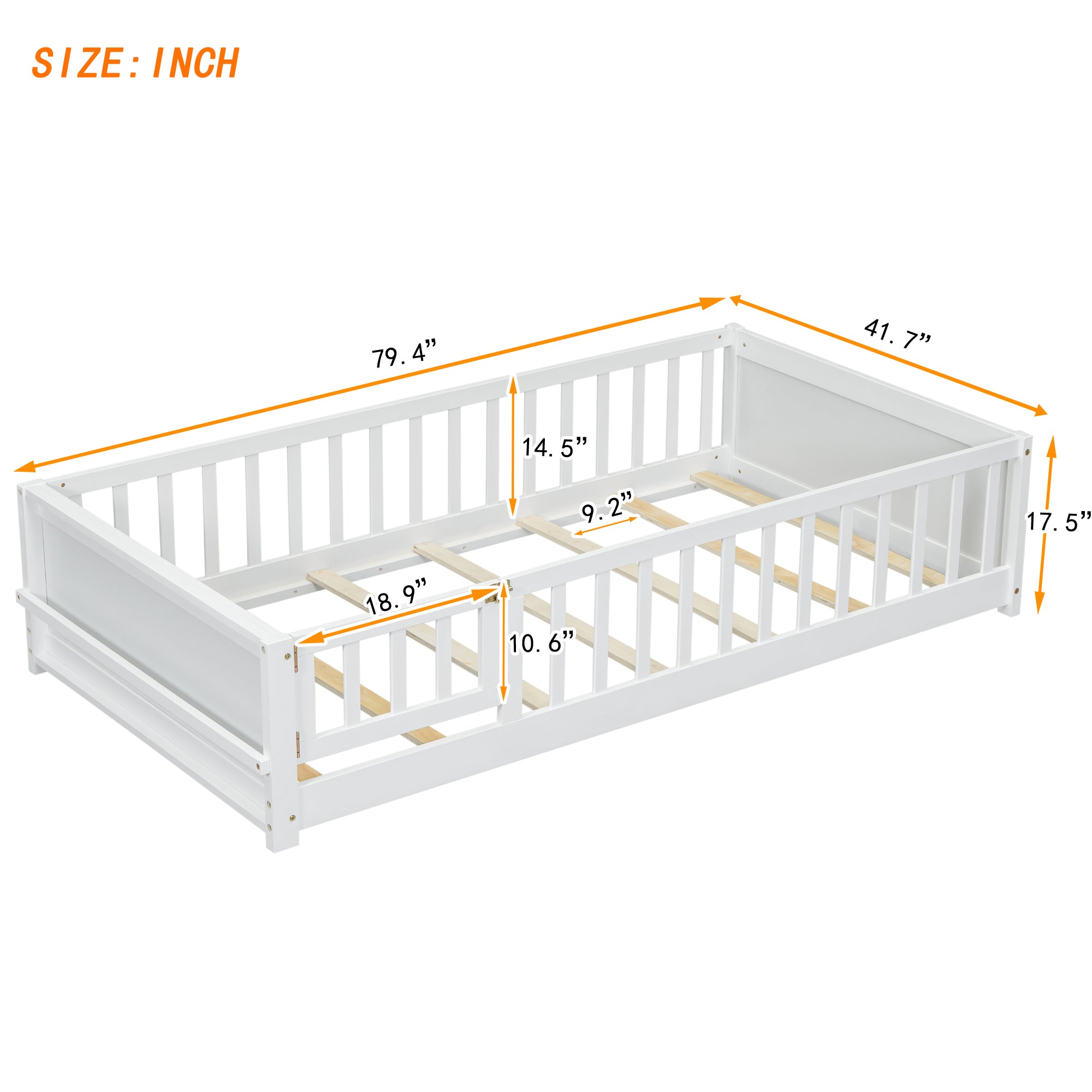 Bellemave® Twin Size Floor Bed with Built-in Book Storage Rack, Door Bellemave®