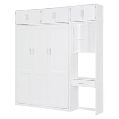 Bellemave® Full Size Wall Murphy Bed with Desk, Top Cabinet and Storage Shelves