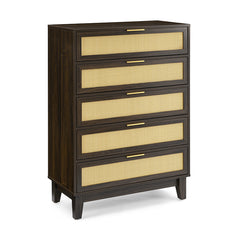 Bellemave® Modern Rattan Dresser with 5 Drawers and Metal Handles