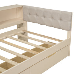 Bellemave®  Wood Daybed with Storage Shelves, Drawers, Charging Station and Upholstered Headboard