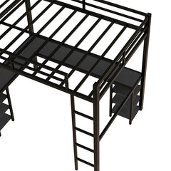 Bellemave® Full Size Metal Loft Bed with Desk and Shelves, Ladder and Guardrails