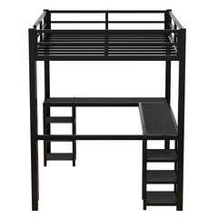 Bellemave® Full Size Metal Loft Bed with Desk and Shelves, Ladder and Guardrails