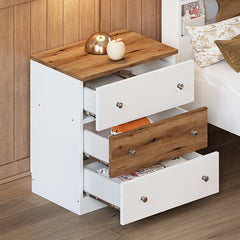 Bellemave® 3-Drawer Wooden Nightstand with Colorblock Design and Plastic Handle