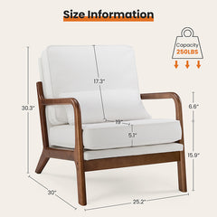 Bellemave® Linen Fabric Comfy Reading Chair with Wood Frame and Lumbar Pillow