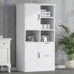 Bellemave® Bathroom Storage Cabinet with Doors and Drawers,Open Shelve and Adjustable Shelf
