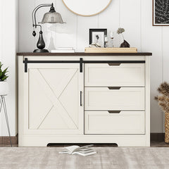 Bellemave® Storage Cabinet with Silent Sliding Doors and Three Drawers