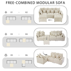 Bellemave® 96.45" Modular Sofa Couch with Three USB Ports, a Removable Storage Ottoman and Five Back Pillows Bellemave®